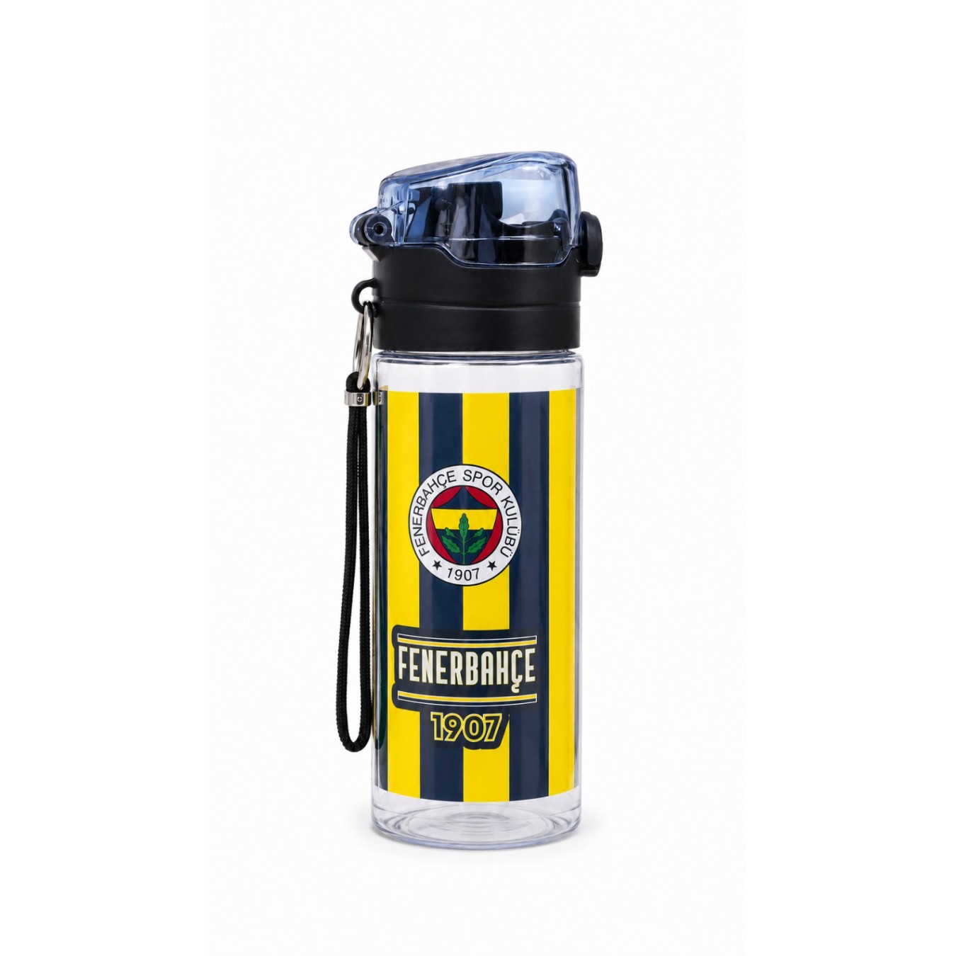 Fenerbahçe Lisanslı Pipetli Plastik Matara - Çubuklu Desenli Kilitli Kapak Su Matarası 500 ml
