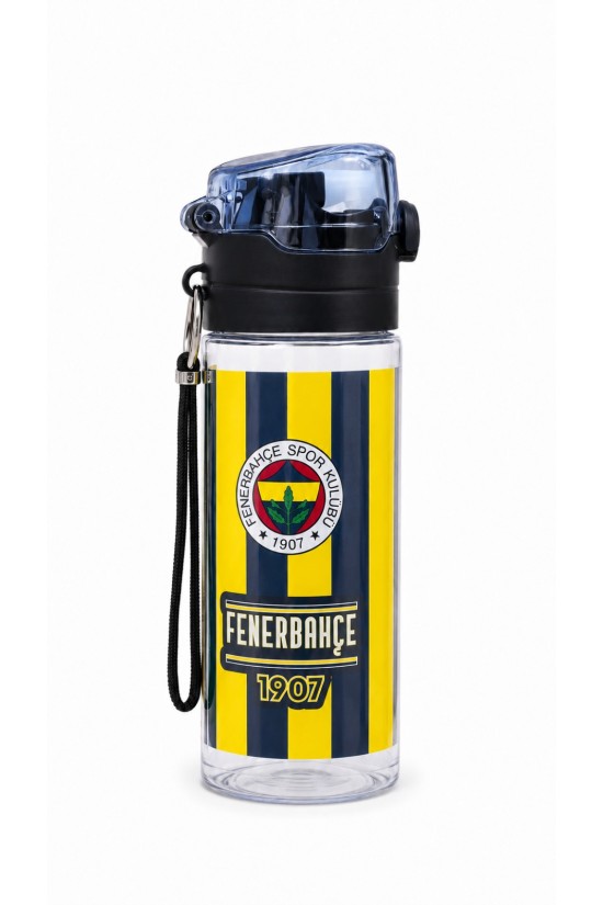 Fenerbahçe Lisanslı Pipetli Plastik Matara - Çubuklu Desenli Kilitli Kapak Su Matarası 500 ml