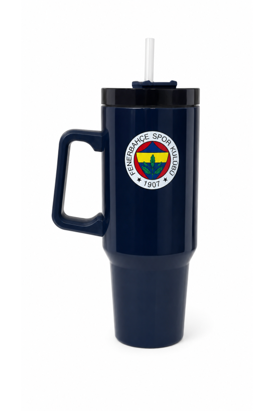 Lisansli Pipetli Kulplu Termos Mug - Lacivert Paslanmaz Çelik Matara 1,20 Litre