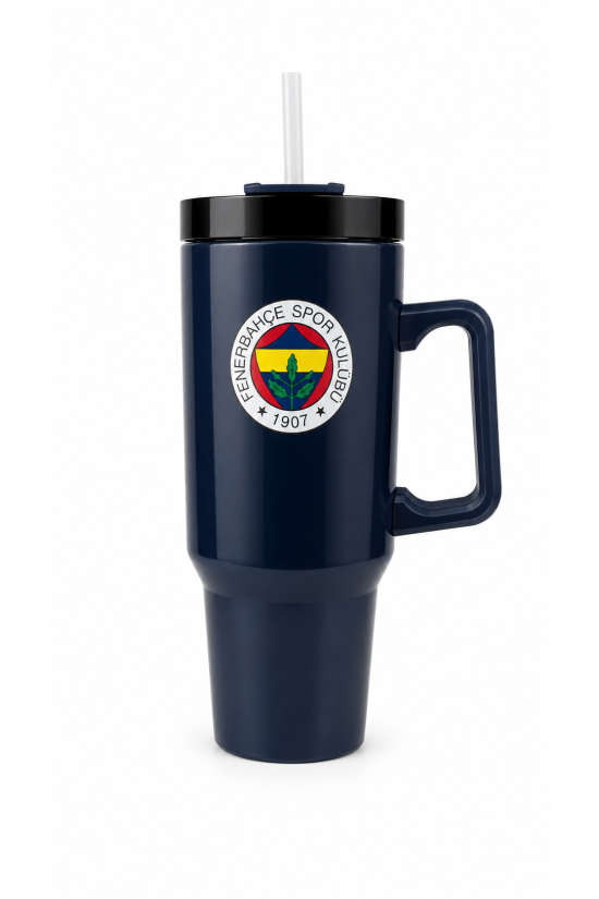 Lisansli Pipetli Kulplu Termos Mug - Lacivert Paslanmaz Çelik Matara 1,20 Litre