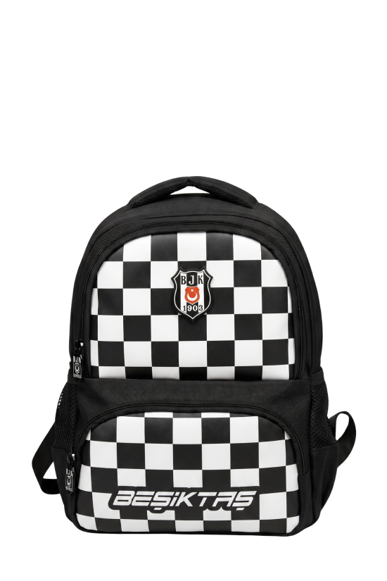 Beşiktaş Lisanslı Damalı Anaokulu Çantası - Su İtici Kumaşlı Küçük Boy Kreş ve Okul Sırt Çantası