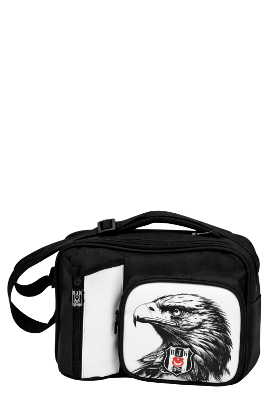 Beşiktaş Lisanslı Kartal Desenli Rubber Logolu Su İtici Kumaşlı Beslenme Çantası