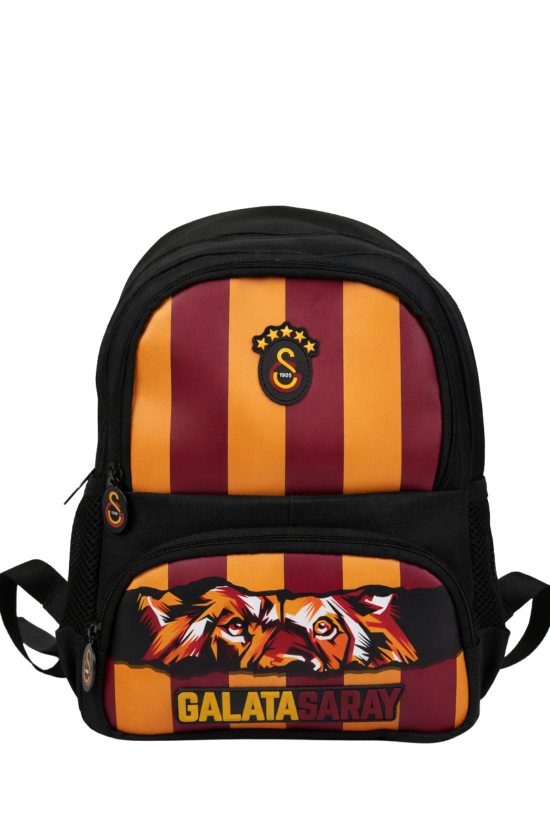 Galatasaray Lisanslı Aslan Desenli 3 Bölmeli Anaokulu Çantası - Su İtici Kumaşlı Sırt Çantası