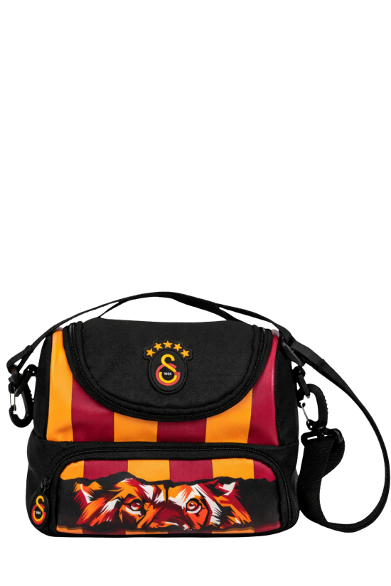 Galatasaray Lisanslı Aslan Desenli Beslenme Çantası - Çizgili Sarı Kırmızı Omuz Askılı Çanta