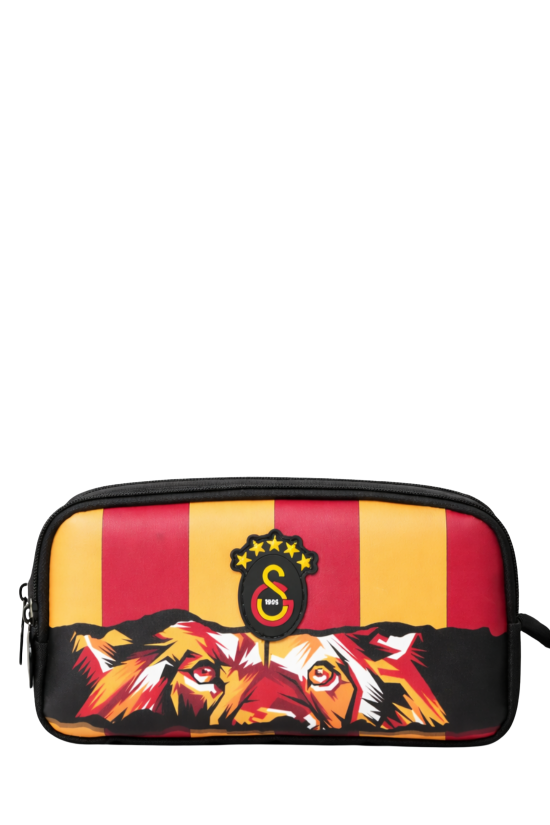 Galatasaray Lisanslı Aslan Gözü Desenli Çift Bölmeli Kalemlik - Rubber Logolu Su İtici Kumaşlı Kalem Kutusu