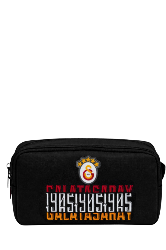 Galatasaray Lisanslı Çift Bölmeli Kalemlik - Siyah Üzeri Yazı Baskılı Su İtici Kalem Kutusu
