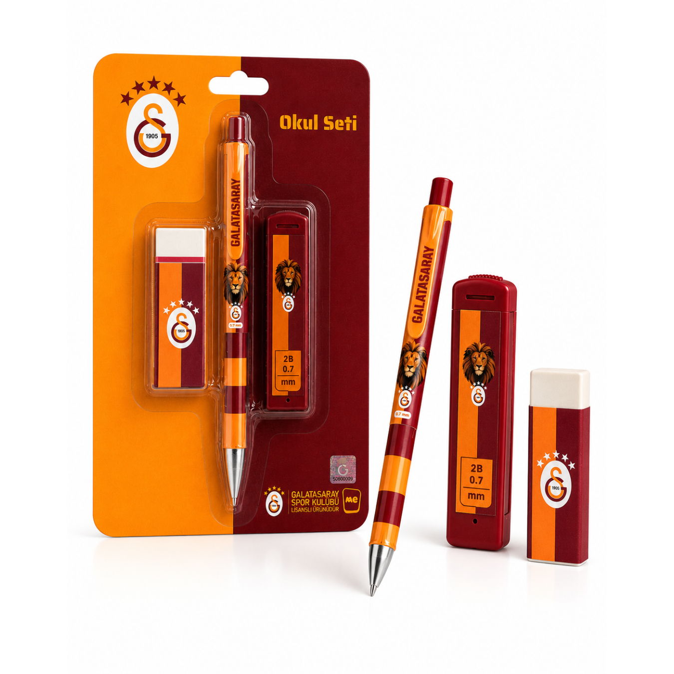 Galatasaray Lisanslı Versatil Kalem Seti - 0.7 mm Kalem Ucu ve Silgili 3'lü Okul Seti