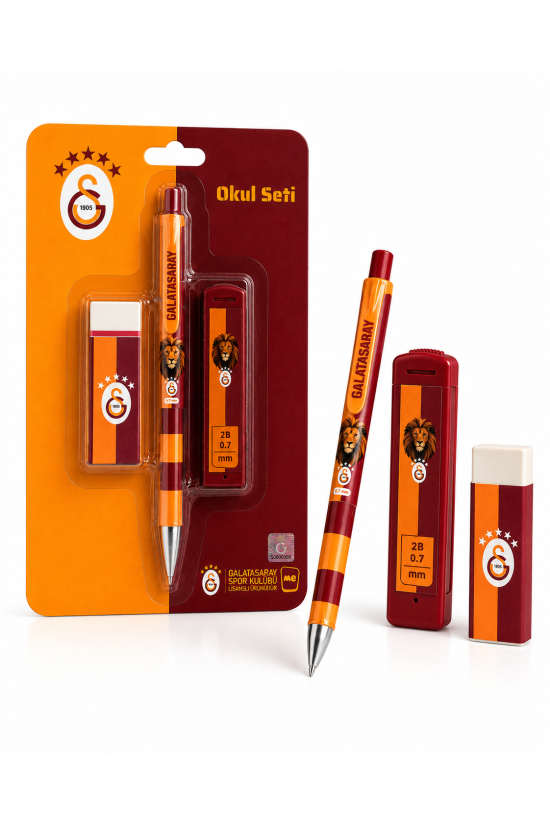 Galatasaray Lisanslı Versatil Kalem Seti - 0.7 mm Kalem Ucu ve Silgili 3'lü Okul Seti