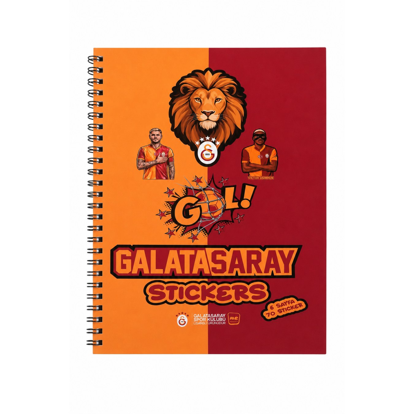 Galatasaray Lisanslı Icardi ve Osimhen Baskılı Sticker Kitabı - 6 Sayfa 70 Parça Çıkartma Albümü