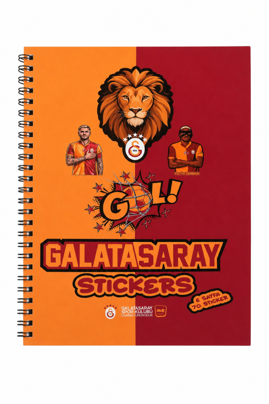 Galatasaray Lisanslı Icardi ve Osimhen Baskılı Sticker Kitabı - 6 Sayfa 70 Parça Çıkartma Albümü