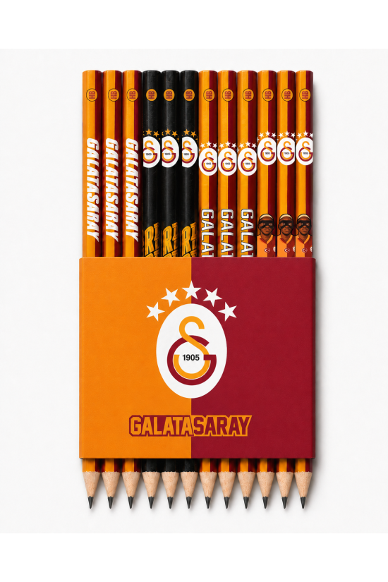 Galatasaray Lisanslı Taraftar Kurşun Kalem Seti - Çocuklar İçin 4 Çeşit 12'li Kalem Paketi