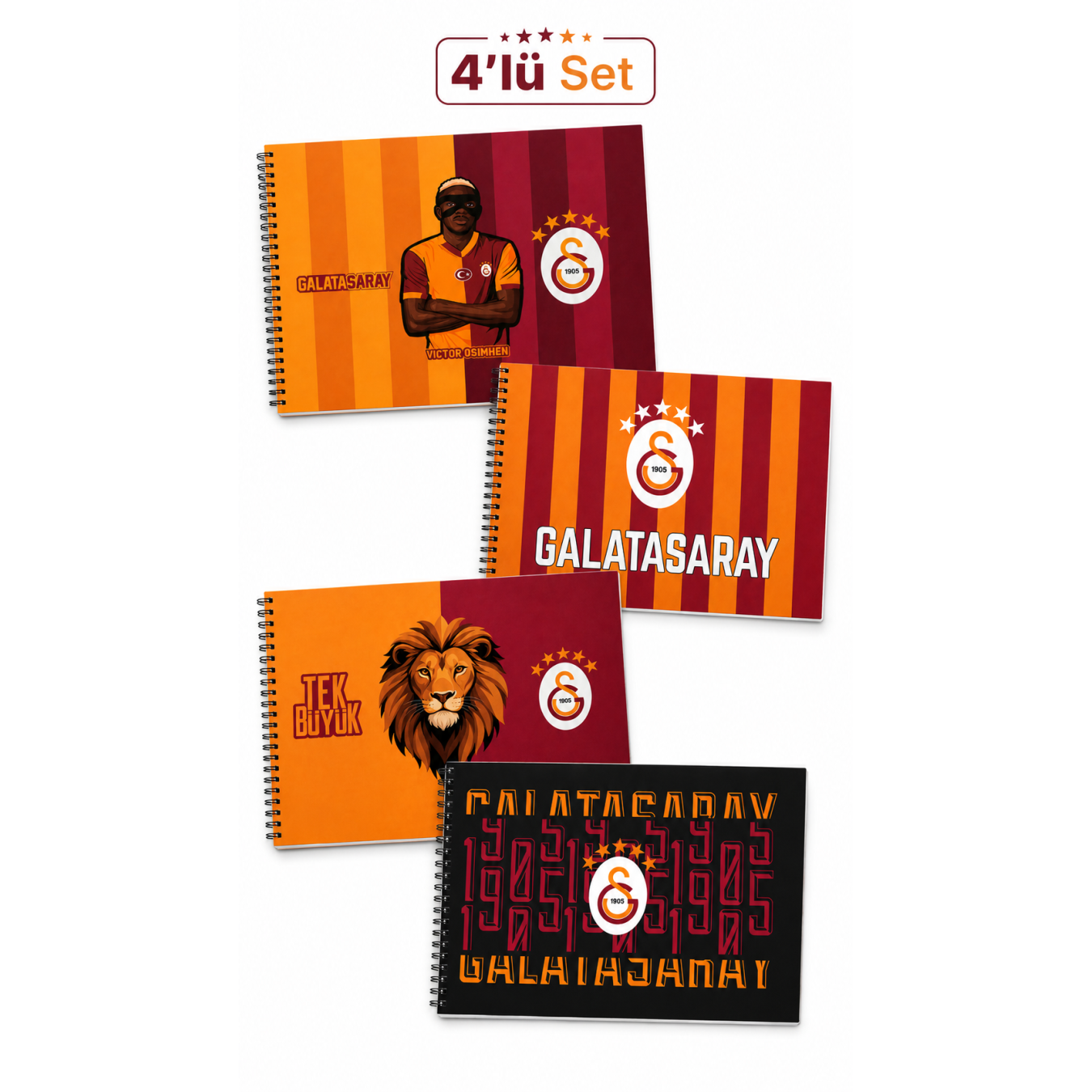 Galatasaray Lisanslı 4'lü Okul Resim Defteri Seti - 24x34 cm Spiralli 15 Yaprak Defter