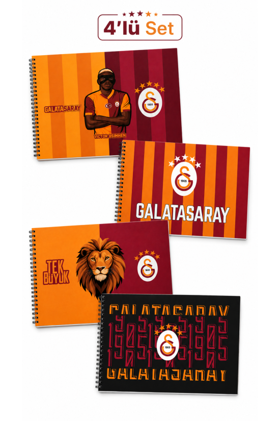 Galatasaray Lisanslı 4'lü Okul Resim Defteri Seti - 24x34 cm Spiralli 15 Yaprak Defter
