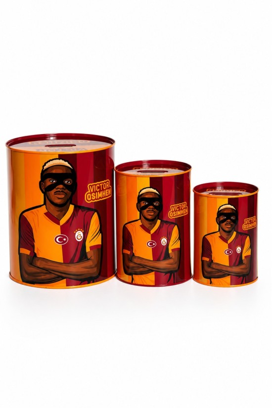 Galatasaray Lisanslı Maskeli Osimhen Baskılı Kumbara Seti - Çocuklar için 3'lü Taraftar Kumbarası