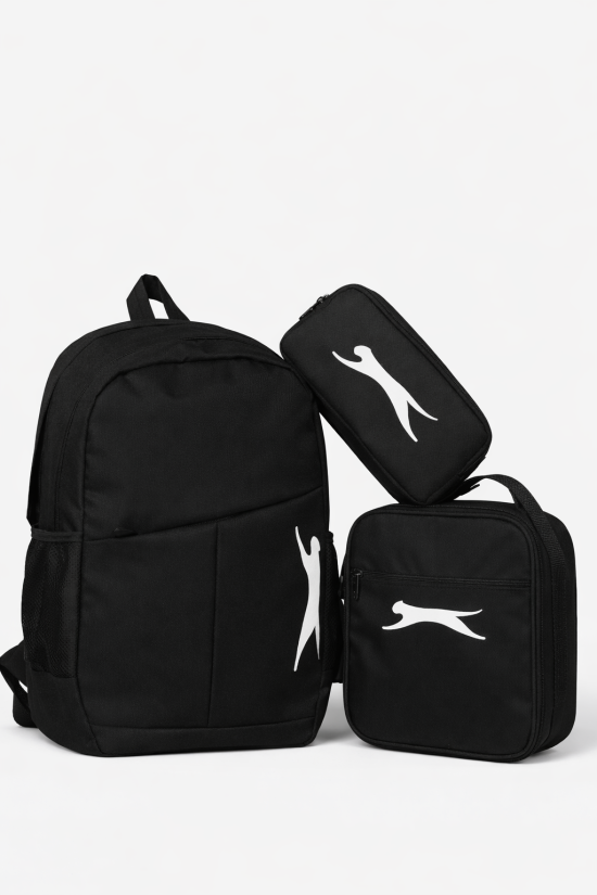 Slazenger Lisanslı 3’lü Okul Çantası Seti Siyah – Sırt Çantası + Beslenme Çantası + Kalemlik Seti