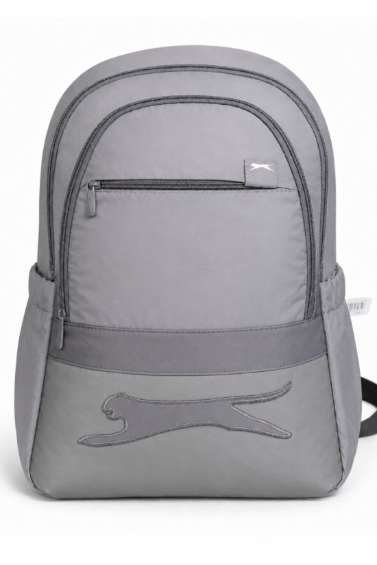Slazenger Paraşüt Kumaş 4 Bölmeli Laptop Gözlü Sırt Çantası - Gri Nakış Logolu Su Geçirmez Okul Çantası