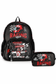 ME TEAM Racing Speed Yarış Arabası Baskılı İlkokul Çantası ve Kalemlik İkili Okul Seti Siyah