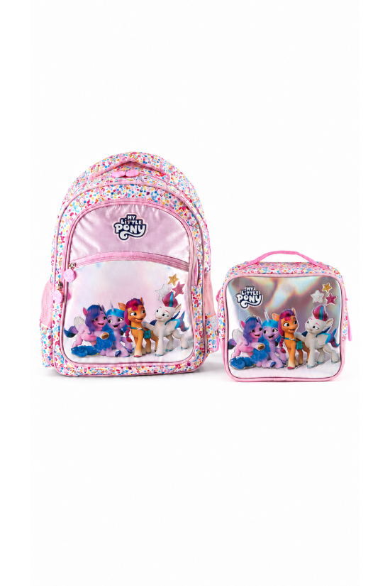 My Little Pony Lisanslı Okul Çantası ve Beslenme Çantası İkili Okul Seti Pembe Simli