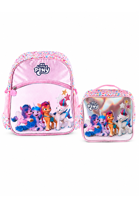 My Little Pony Lisanslı Anaokulu Çantası ve Beslenme Çantası İkili Okul Seti Pembe Simli