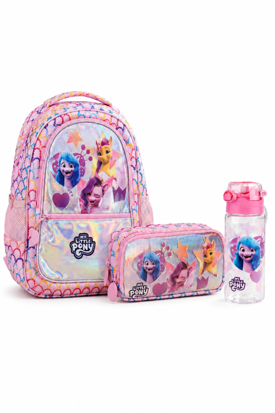 My Little Pony Lisanslı Okul Çantası, Kalemlik ve Matara 3'lü Okul Seti Holografik Pembe