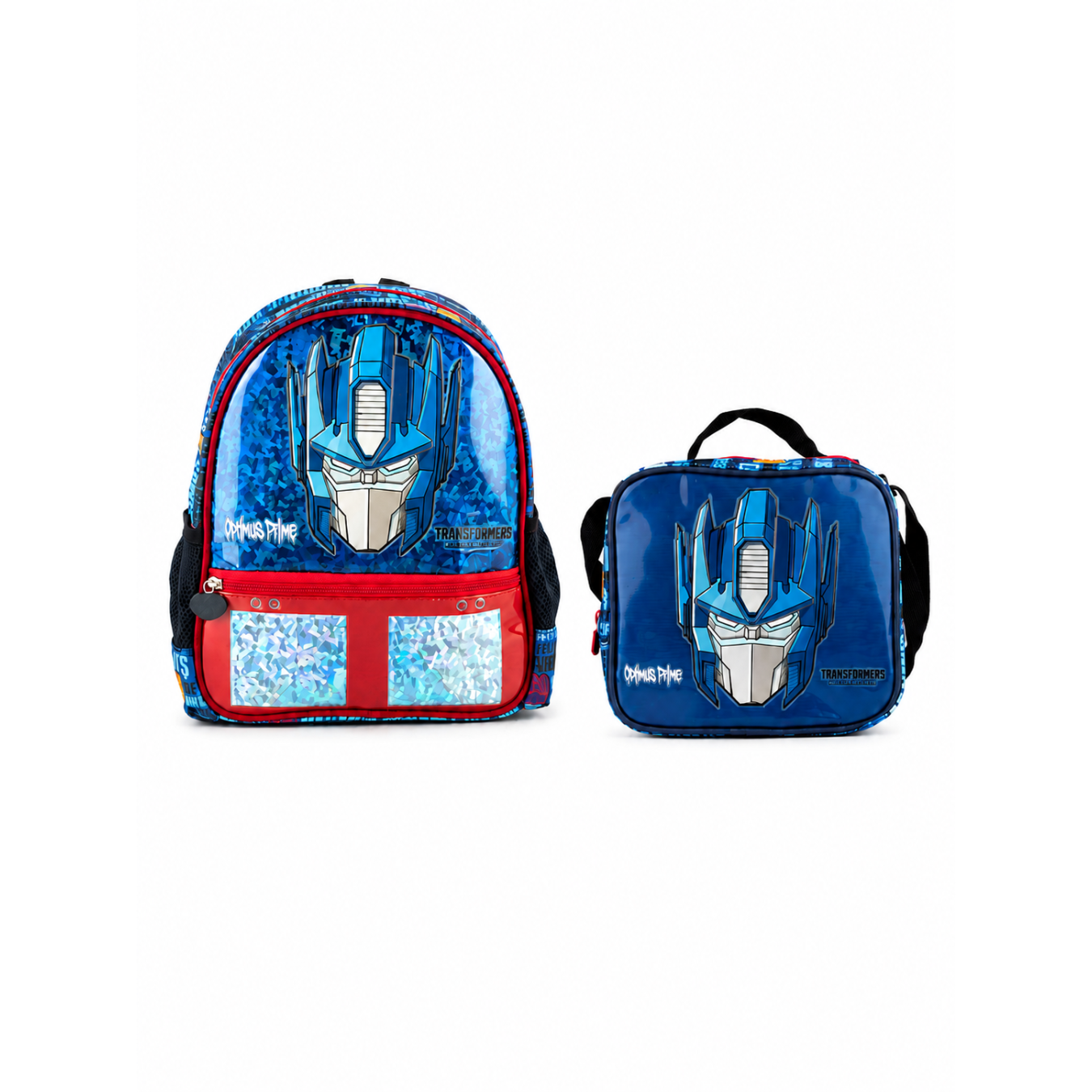 Transformers Optimus Prime Lisanslı PVC Ön Panelli Anaokulu Çantası ve Beslenme Çantası İkili Okul Seti Mavi