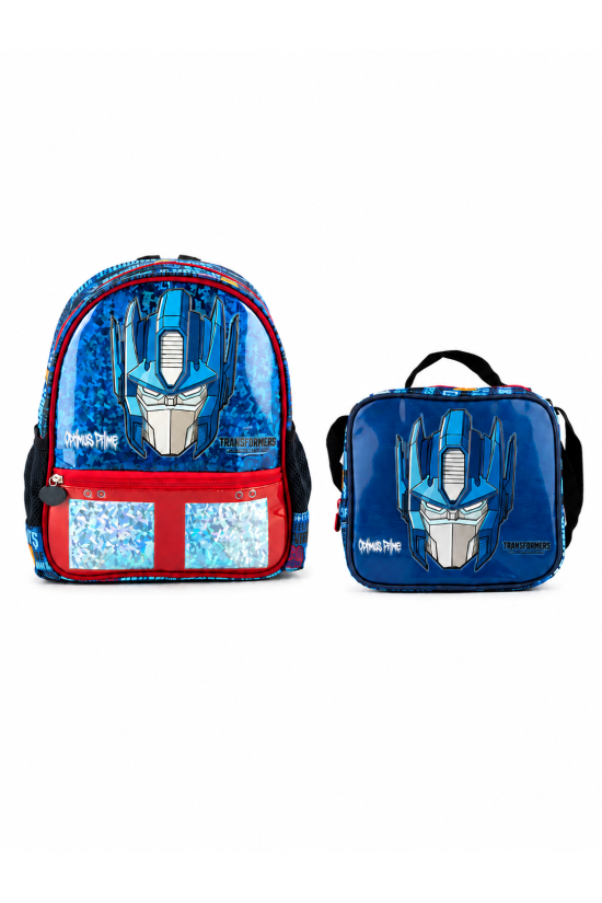 Transformers Optimus Prime Lisanslı PVC Ön Panelli Anaokulu Çantası ve Beslenme Çantası İkili Okul Seti Mavi
