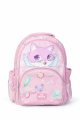 ME TEAM Pembe Kedi ve Kristal Desenli İlkokul Çantası ve Beslenme Çantası İkili Okul Seti Pembe