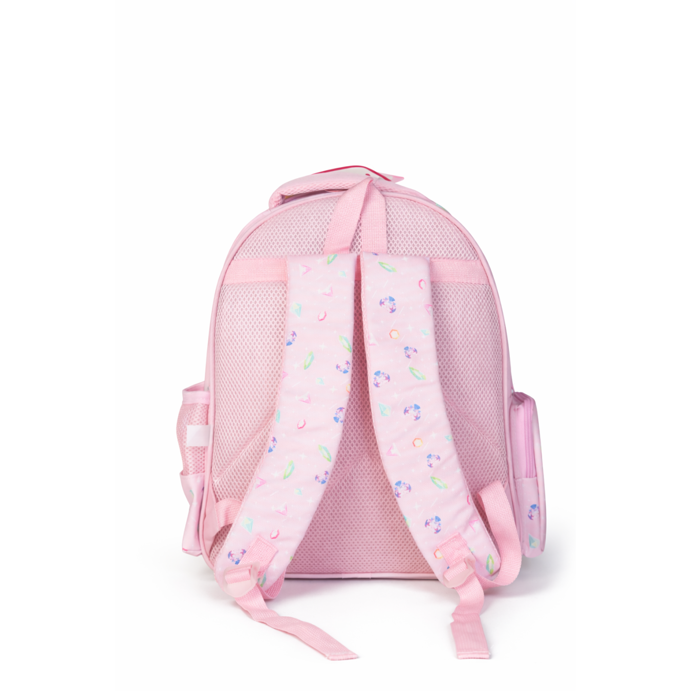 ME TEAM Pembe Kedi ve Kristal Desenli İlkokul Çantası ve Beslenme Çantası İkili Okul Seti Pembe