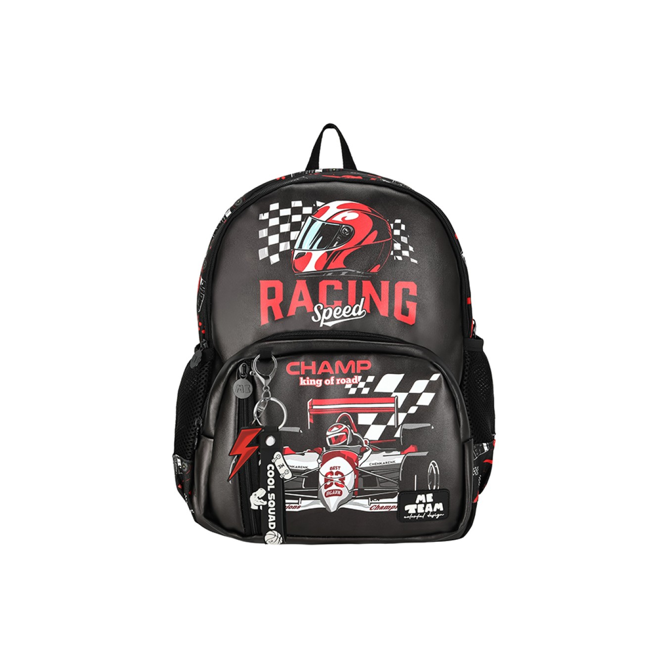 ME TEAM Racing Speed Yarış Arabası Baskılı İlkokul Çantası ve Kalemlik İkili Okul Seti Siyah