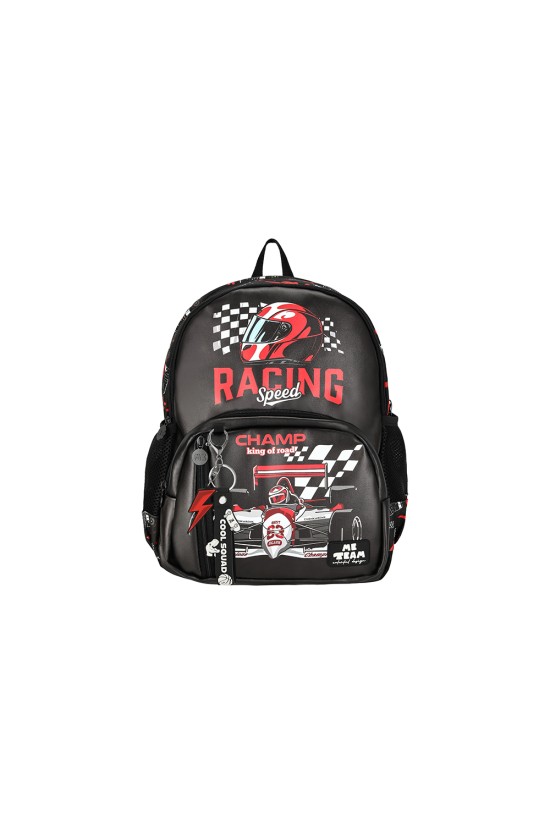 ME TEAM Racing Speed Yarış Arabası Baskılı İlkokul Çantası ve Kalemlik İkili Okul Seti Siyah