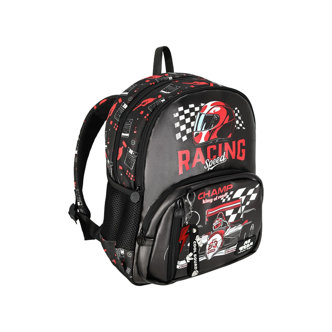 ME TEAM Racing Speed Yarış Arabası Baskılı İlkokul Çantası ve Kalemlik İkili Okul Seti Siyah