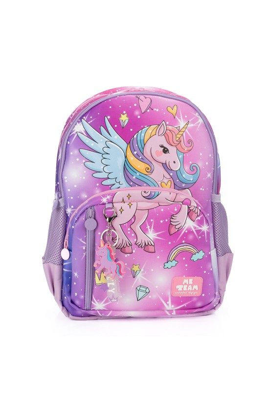 Me Team Unicorn Gökkuşağı ve Tekboynuz Baskılı İlkokul Çantası Beslenme Çantası ve Kalemlik Üçlü Okul Seti Pembe