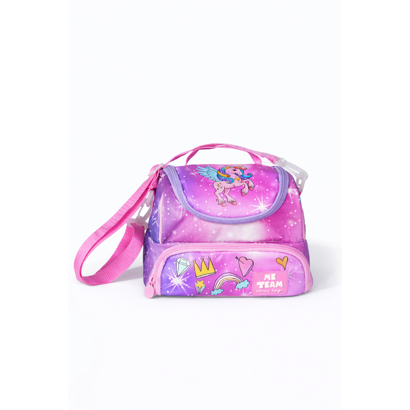 Me Team Unicorn Gökkuşağı ve Tekboynuz Baskılı İlkokul Çantası Beslenme Çantası ve Kalemlik Üçlü Okul Seti Pembe