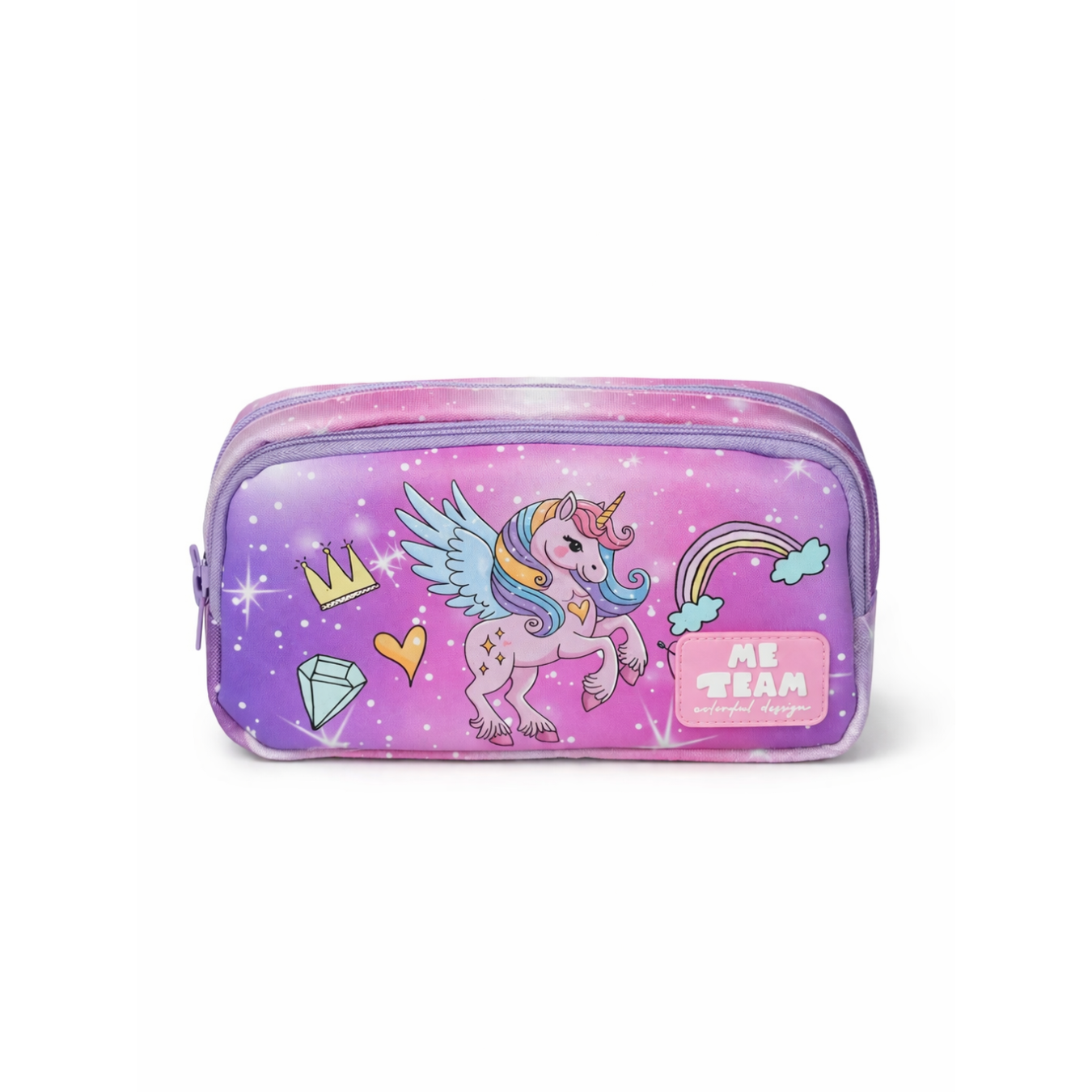 Me Team Unicorn Gökkuşağı ve Tekboynuz Baskılı İlkokul Çantası Beslenme Çantası ve Kalemlik Üçlü Okul Seti Pembe
