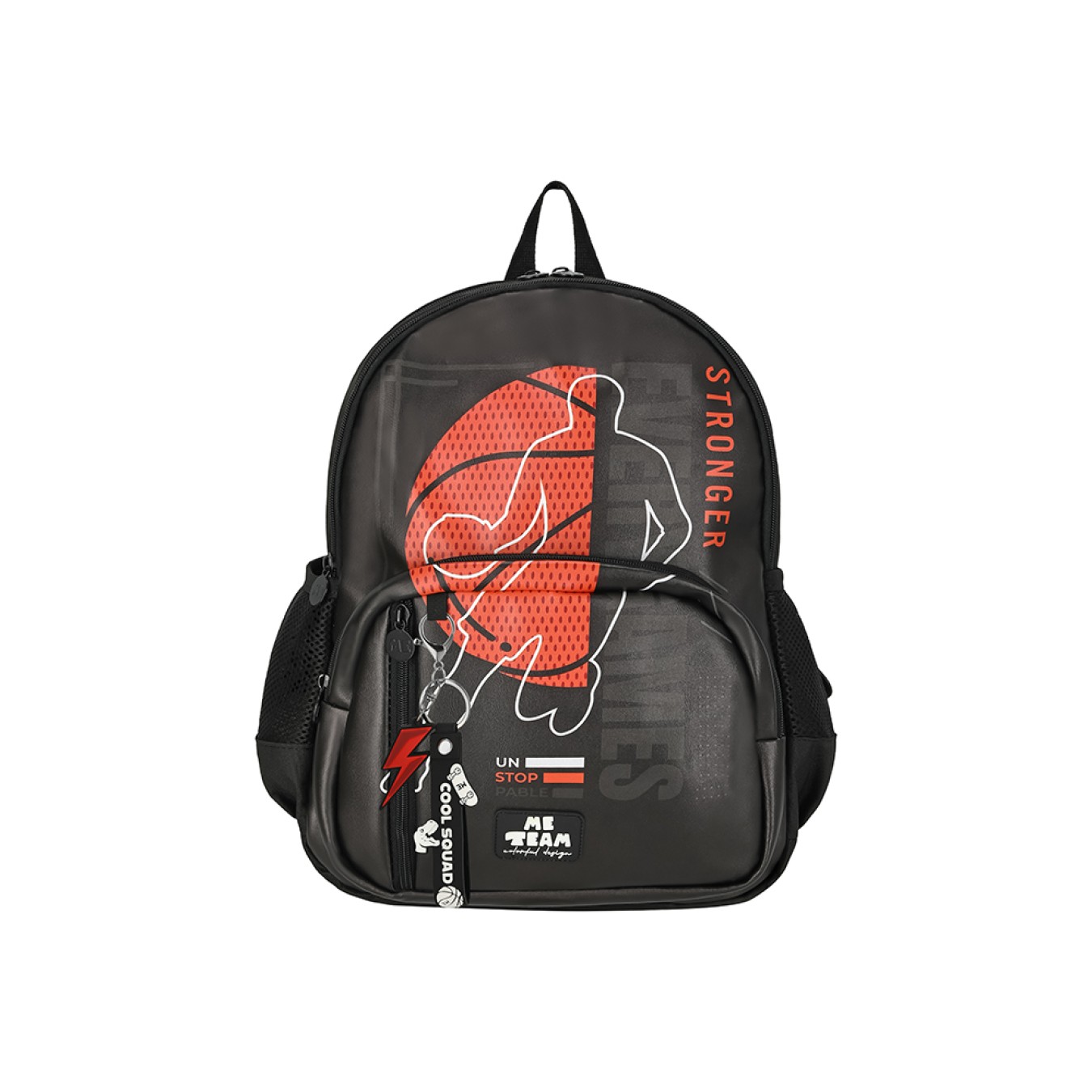 ME TEAM Stronger Basketbol Baskılı İlkokul Çantası Beslenme Çantası ve Kalemlik Üçlü Okul Seti Siyah