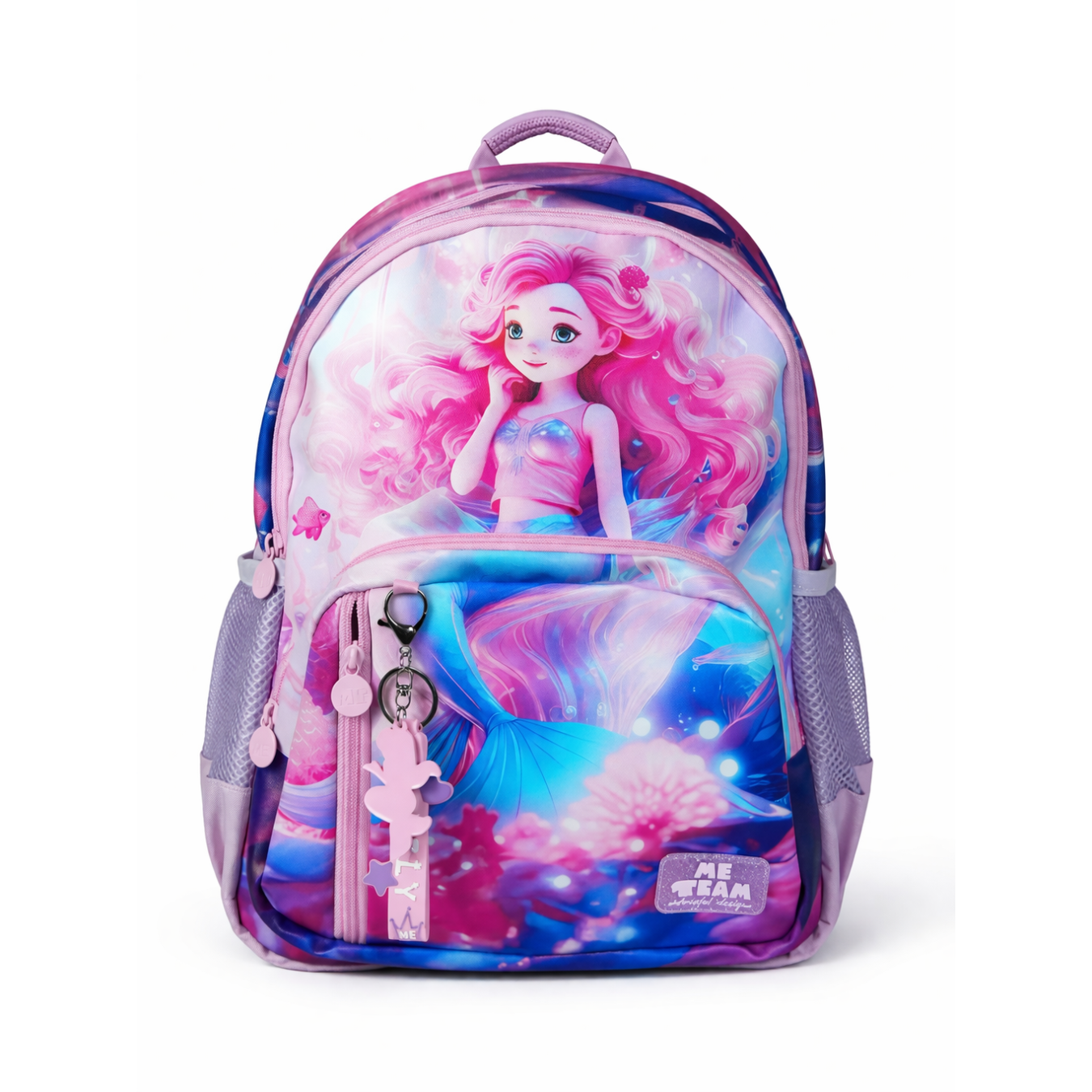 Me Team Mermaid Deniz Kızı Baskılı İlkokul Çantası Beslenme Çantası ve Kalemlik Üçlü Okul Seti Pembe