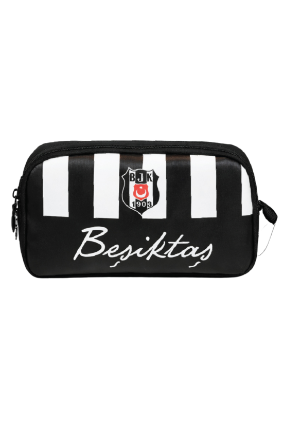 Beşiktaş Lisanslı Kalem Çantası - Siyah Beyaz Çift Bölmeli Taraftar Kalemliği