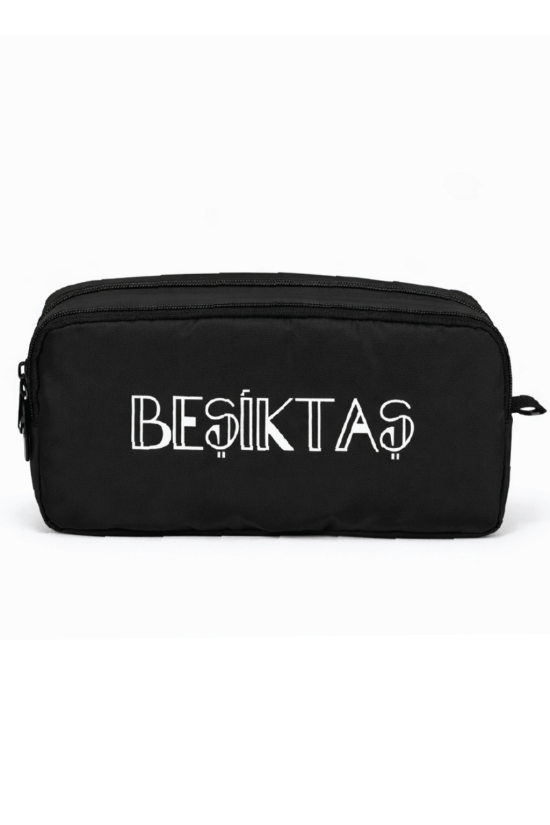 Beşiktaş Lisanslı Siyah Paraşüt Kumaş Kalemlik - Çift Bölmeli Su İtici Kumaşlı Kalem Çantası