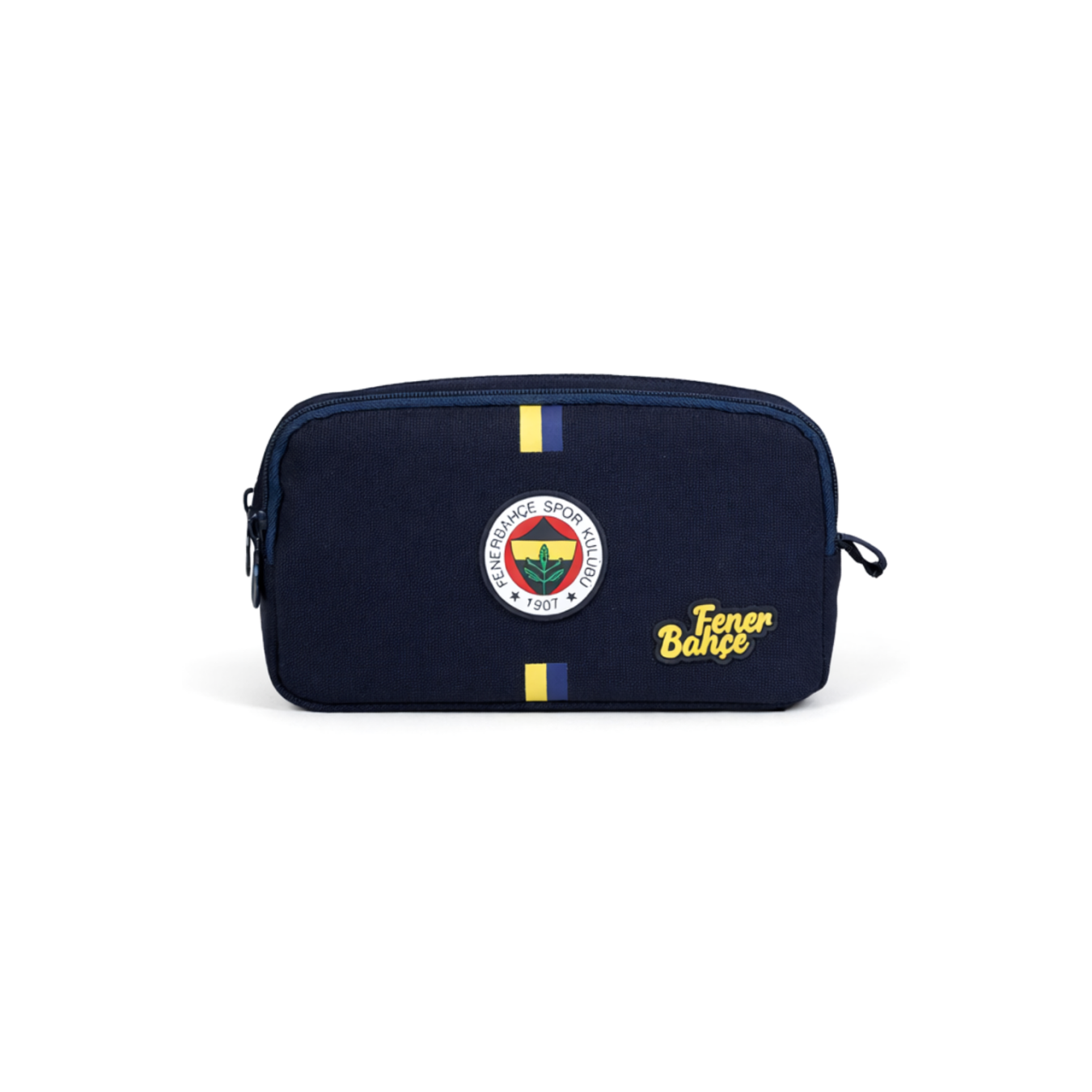 Fenerbahçe Lisanslı Çubuk Desen Baskılı Logolu Kalemlik - Lacivert 2 Bölmeli Kalem Çantası