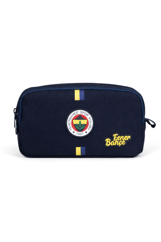 Fenerbahçe Lisanslı Çubuk Desen Baskılı Logolu Kalemlik - Lacivert 2 Bölmeli Kalem Çantası