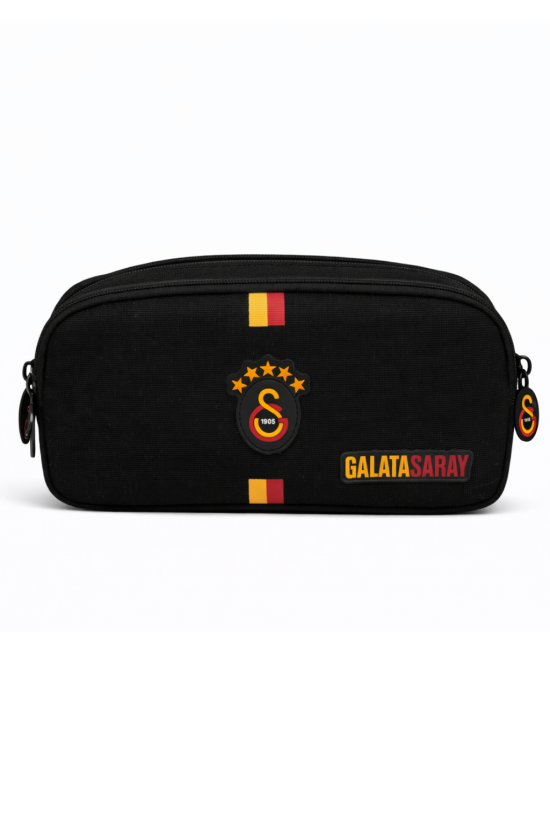 Galatasaray Lisanslı 5 Yıldızlı Kalemlik - Sarı Kırmızı Şerit Tasarımlı 2 Bölmeli Okul Kalem Çantası