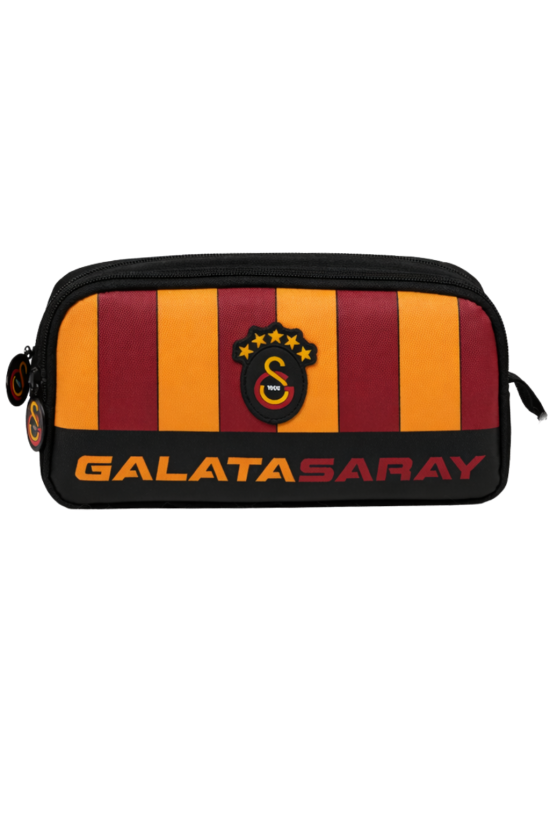 Galatasaray Lisanslı Parçalı Desenli Çift Bölmeli Kalemlik - Rubber Logolu Su İtici Kumaşlı Kalem Kutusu