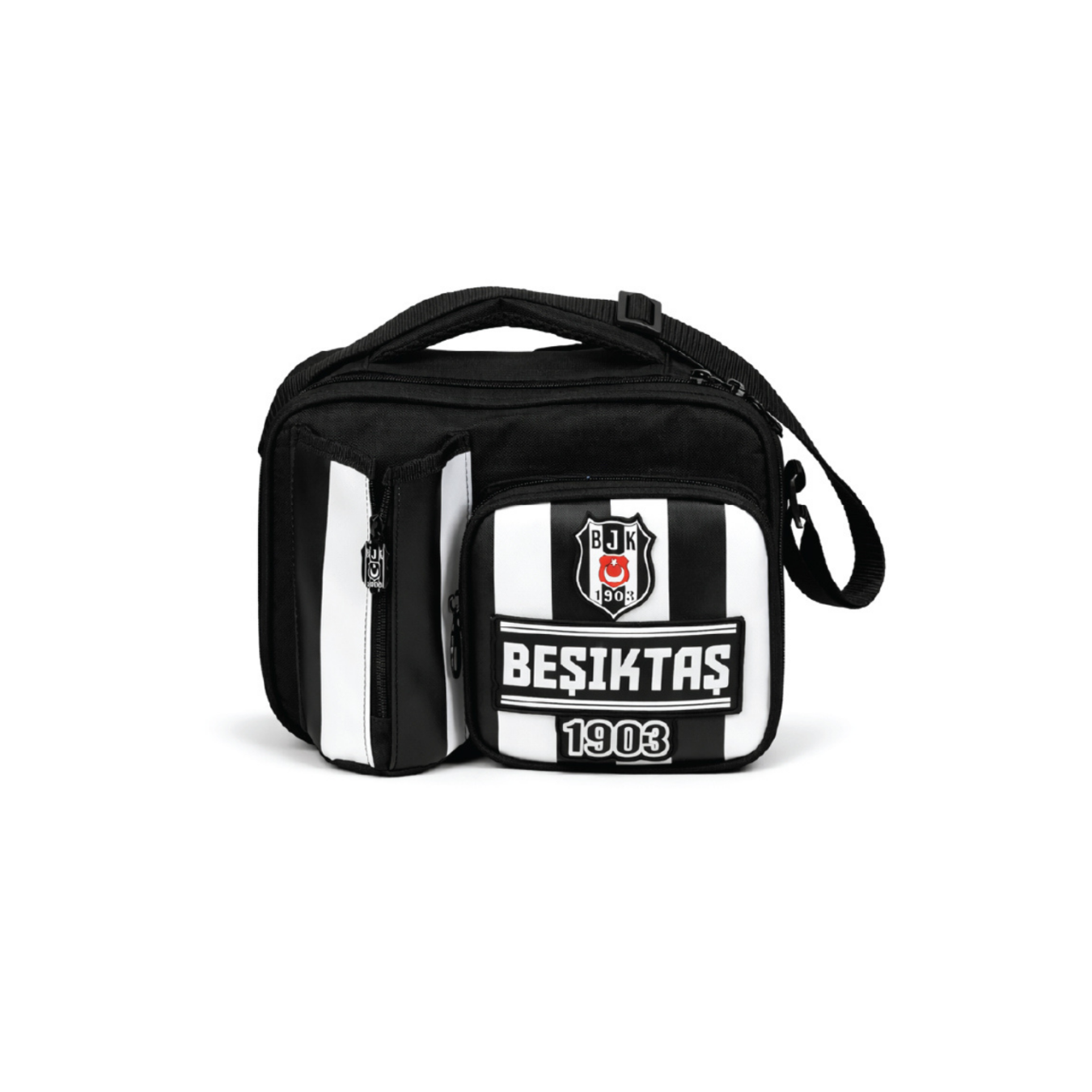 Beşiktaş Lisanslı Çubuklu Desen Rubber Logolu Su İtici Kumaşlı Beslenme Çantası