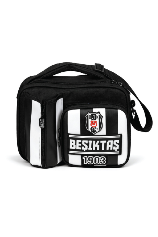 Beşiktaş Lisanslı Çubuklu Desen Rubber Logolu Su İtici Kumaşlı Beslenme Çantası