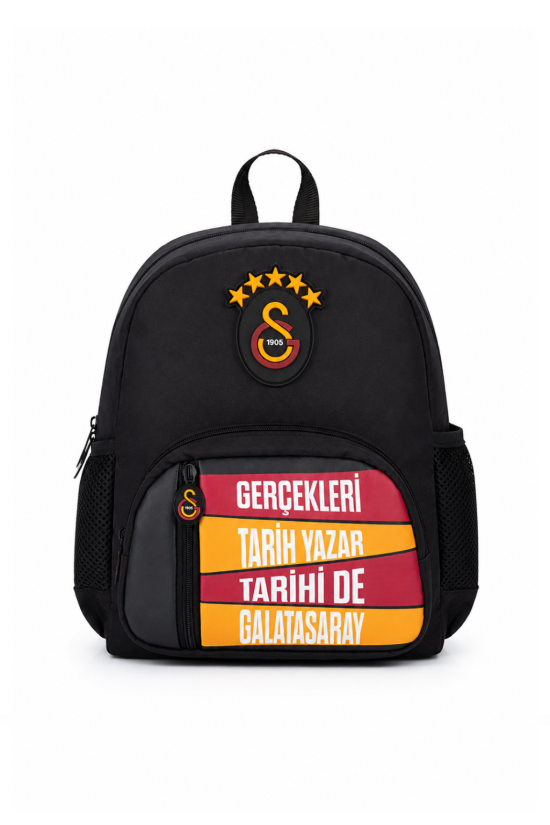 Galatasaray Lisanslı 5 Yıldızlı Siyah Orijinal Suni Deri Anaokulu çantası
