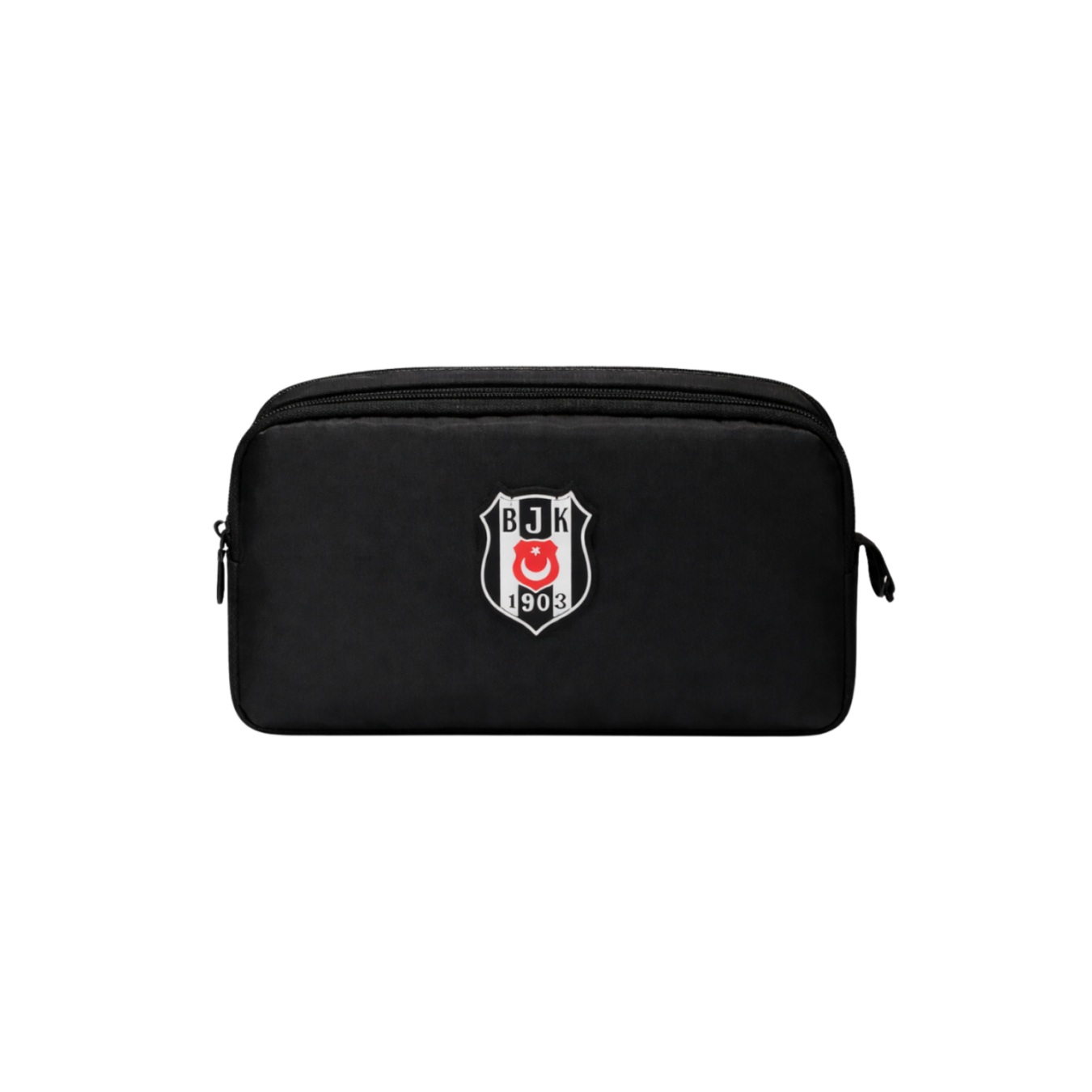 Beşiktaş Lisanslı Rubber Logo Kalemlik - Siyah Su İtici Kumaşlı Çift Bölmeli Kalem Çantası
