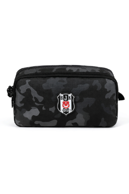 Beşiktaş Lisanslı Kamuflajlı Kalemlik - Siyah 2 Bölmeli Kalem Çantası