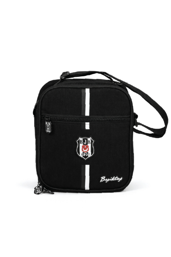 Beşiktaş Lisanslı 1903 Baskı Detaylı Kanvas Beslenme Çantası Siyah Beyaz Çizgili