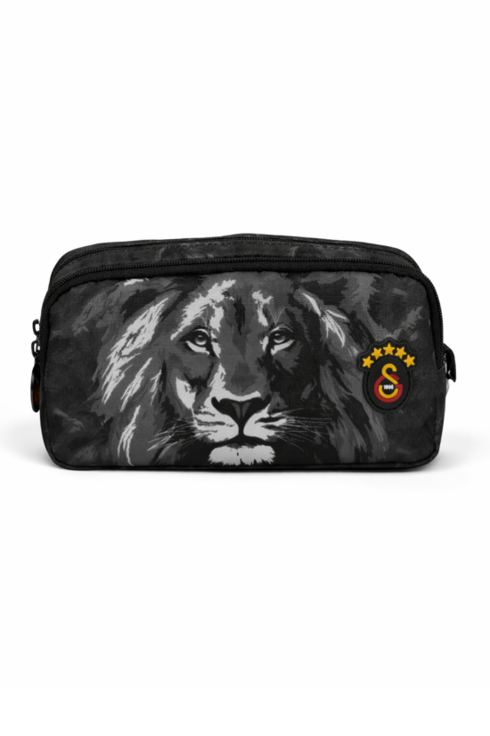 Galatasaray Lisanslı Aslan Baskılı Kalemlik - Siyah Kamuflaj 2 Bölmeli Kalem Çantası