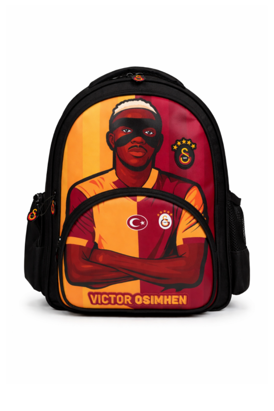 Galatasaray Lisanslı Victor Osimhen Figürlü 3 Bölmeli Okul Çantası - Laptop Bölmeli Su İtici Kumaşlı Sırt Çantası